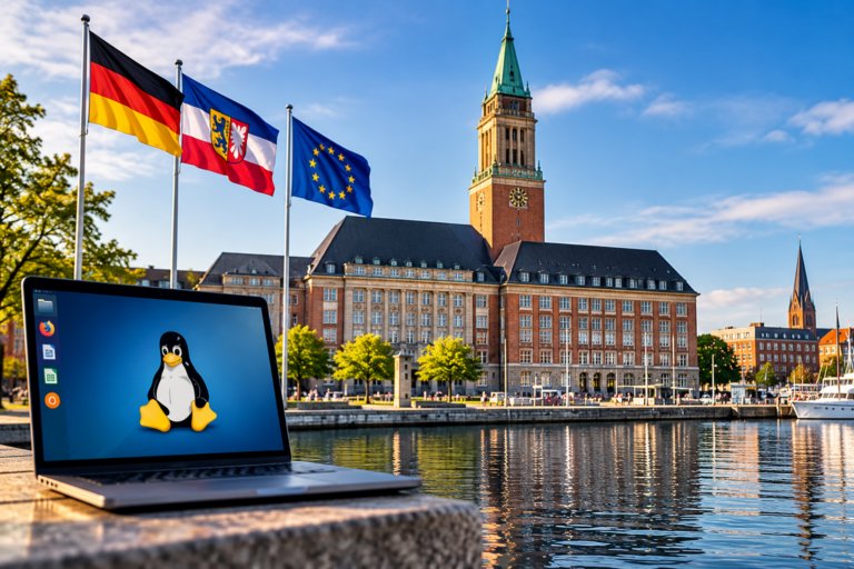 Overheidsgebouw in Kiel, Schleswig-Holstein, waar de overheid overstapt naar Linux en open-source software.