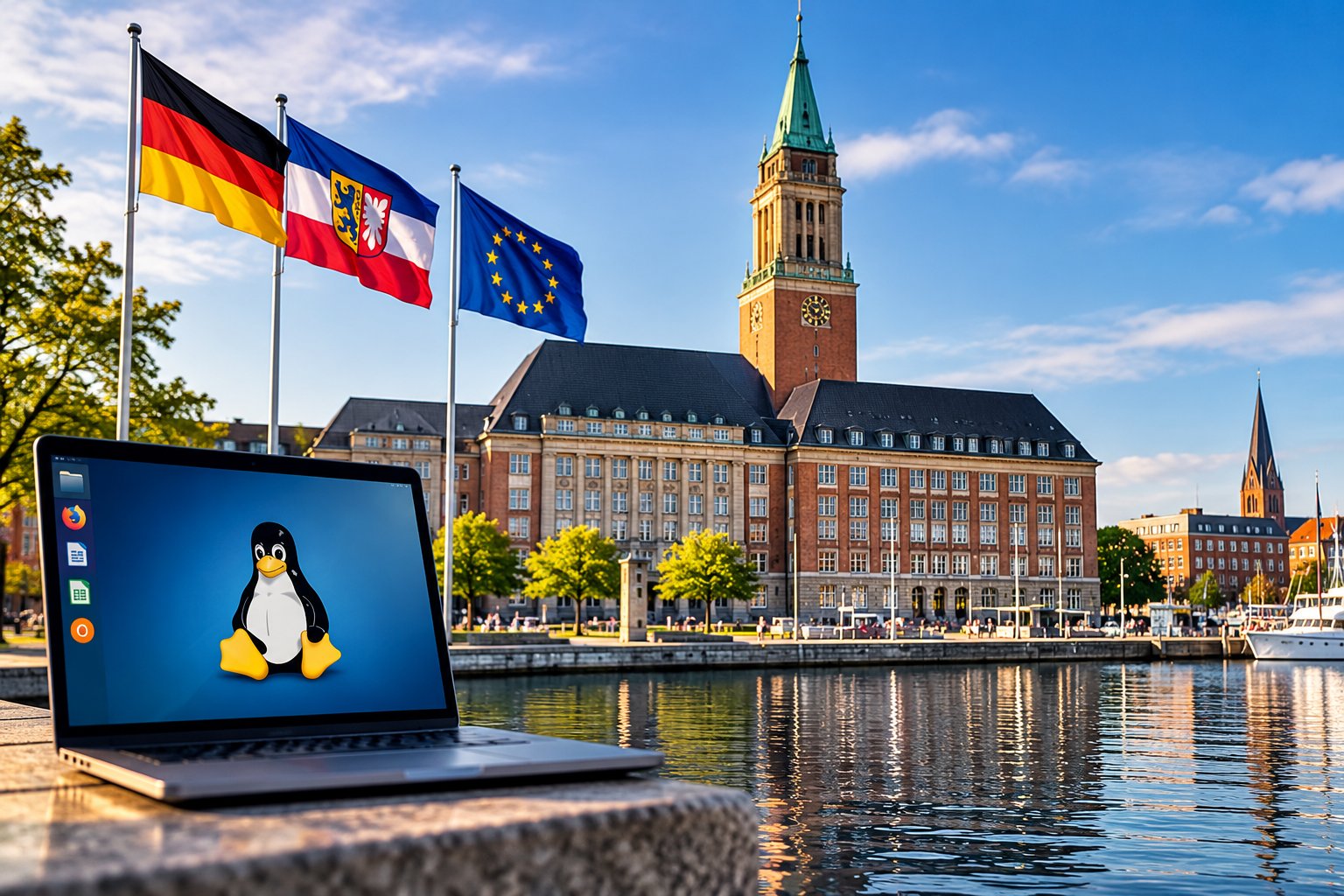 Overheidsgebouw in Kiel, Schleswig-Holstein, waar de overheid overstapt naar Linux en open-source software.